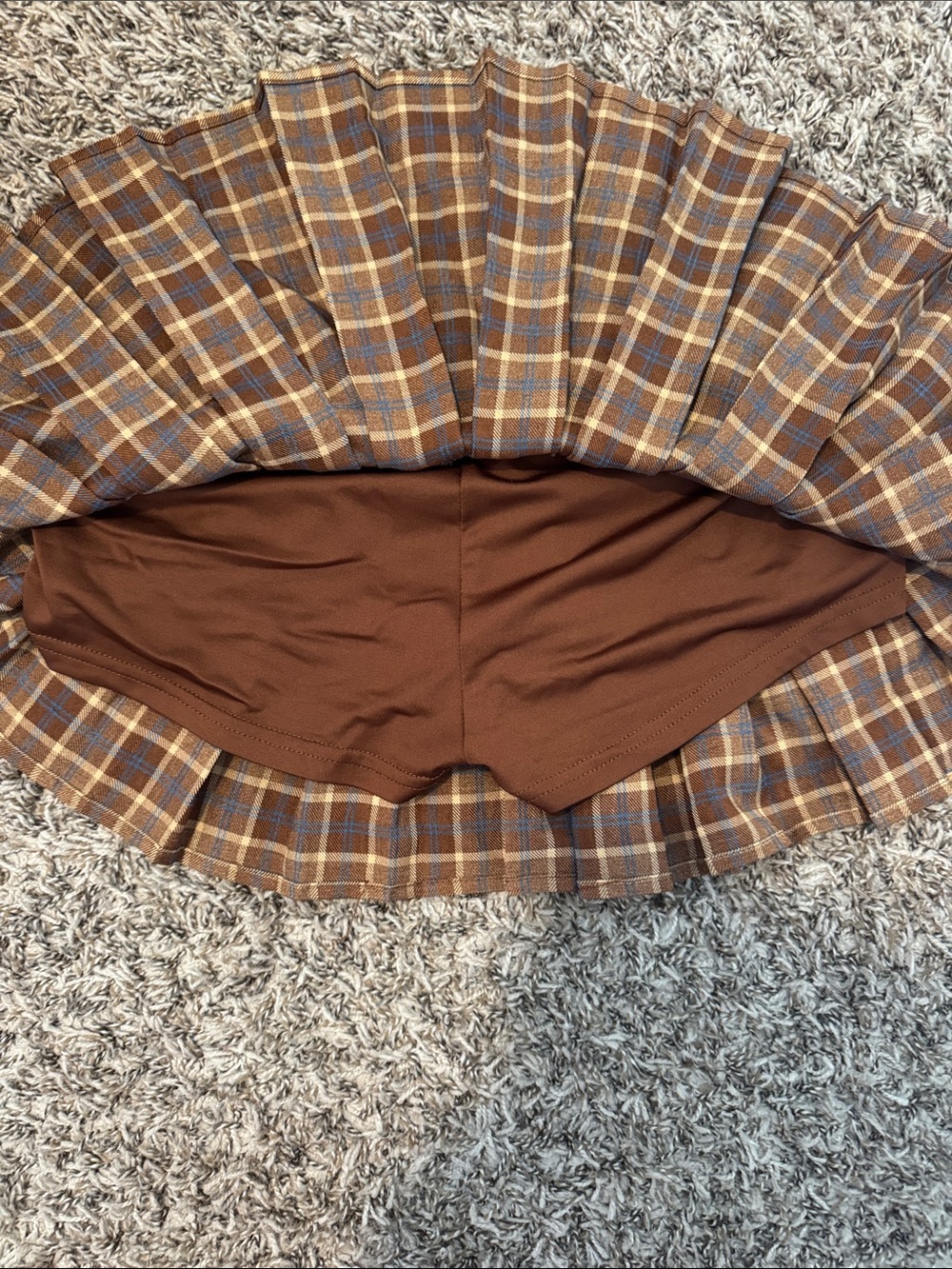 Edikted Brown Plaid Mini Skirt with Cream Waistband - Picture 4 of 5